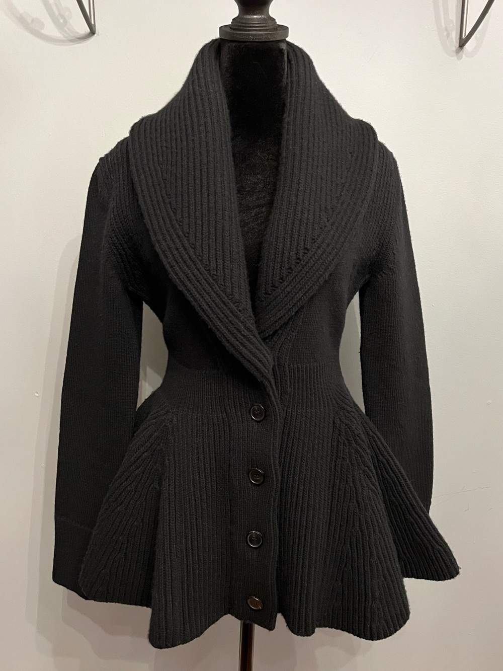 Alexander McQueen Peplum-Hem Wool Cardigan, size M - Picture 2 of 8